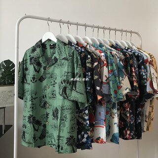 短袖花衬衫港风复古vetiver韩版潮流衬衣男洋气很仙的上衣夏情侣