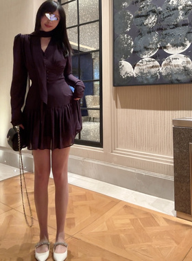 Sin boutique 氛围感韩系收腰显瘦连衣裙女春夏抽褶荷叶边A字摆裙