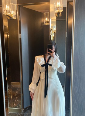 Sin boutique白色百褶连衣裙女夏长袖温柔风仙女气质名媛高级感裙