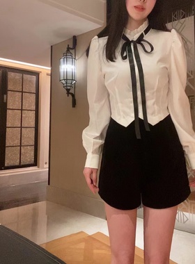 Sin boutique 白色宫廷风衬衫女精致立领修身显瘦小众别致衬衣