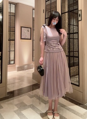 Sinboutique 富家千金立体花无袖连衣裙纱裙仙女长裙白色订婚礼服