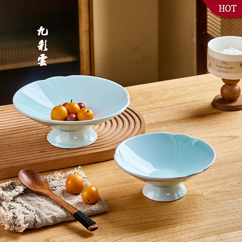 中式青瓷高脚釉下彩点心碗茶点盘