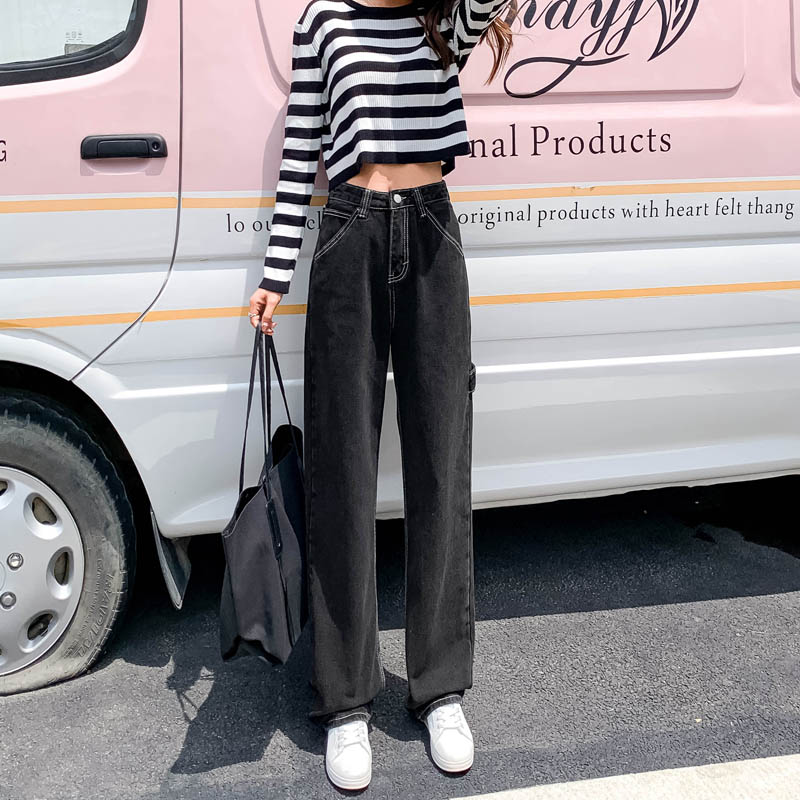 高腰闊腿褲秋裝牛仔褲女2020年新款夏季薄款直筒寬鬆垂感拖地褲子