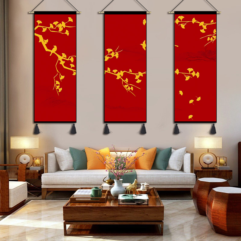 中式喜庆挂画布艺花鸟挂毯卧室客厅床头装饰画中国风挂布背景布画图片