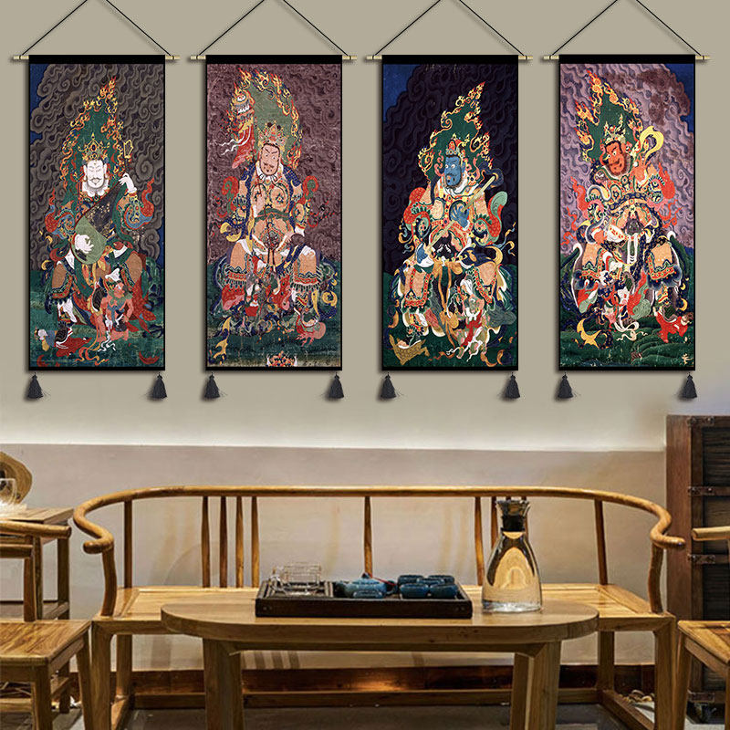 中式复古四大天王挂毯门神挂画客厅大堂装饰画吧台民宿挂布中国风,居家布艺,挂毯/壁毯,淘宝优惠券,粉丝福利购,淘宝优惠卷