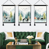 北欧麋鹿动物森林挂画ins简约卧室儿童房挂毯床头背景墙挂布壁画