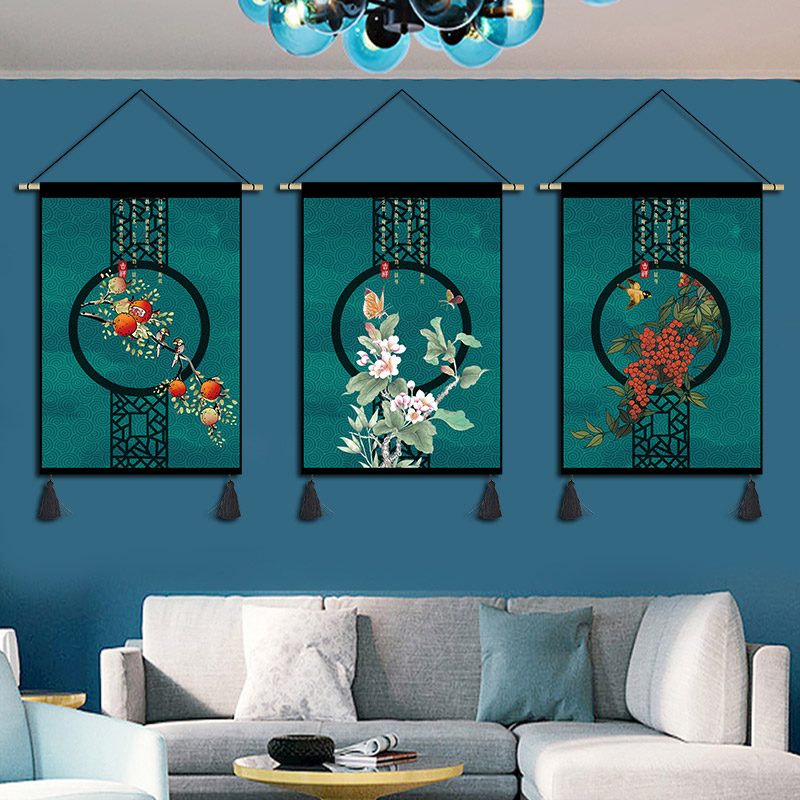 中国风花鸟挂毯布艺卧室书房客厅装饰画走廊壁画床头中式三联画布图片