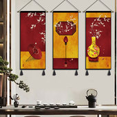 新中式 饰画书房走廊挂毯茶楼壁画布 喜庆挂画布艺卧室客厅背景墙装