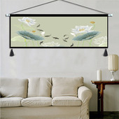 荷花新中式 饰画现代客厅书房超大挂毯床头壁画布中国风 布艺挂画装