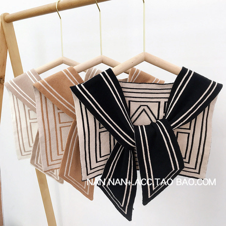 韩版气质几何拼色打结针织小披肩女装饰护颈毛线坎肩百搭假领子