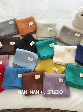 温柔气质纯色ggg字母含兔绒针织围巾女冬天百搭窄版柔软毛线围脖