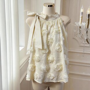 背心设计感洋气甜美系带甜辣风上衣 立体花朵无袖 实价已保护 法式