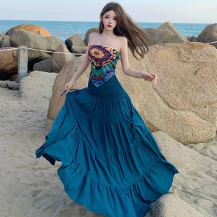 实拍 波西米亚风印花抹胸上衣半身裙显瘦百搭度假风套装