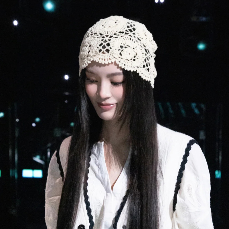 手工编织镂空包头帽女2025春新款复古韩系文艺薄款透气针织头巾帽