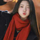 女韩系百搭针织毛线纯色可爱保暖围脖氛围感潮 红色新年围巾冬季