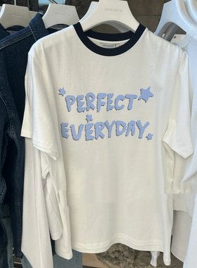 low classic韩国设计师品牌2025夏季新款字母印花拼色简约宽松T恤