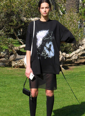 现货2024春夏新品low classic狗狗字母印花宽松休闲设计感百搭T恤