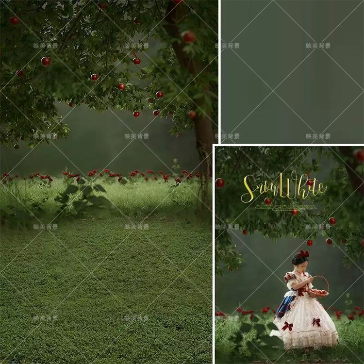 迪士尼主题白雪公主儿童童话写真森林苹果树背景布森林户外背景布