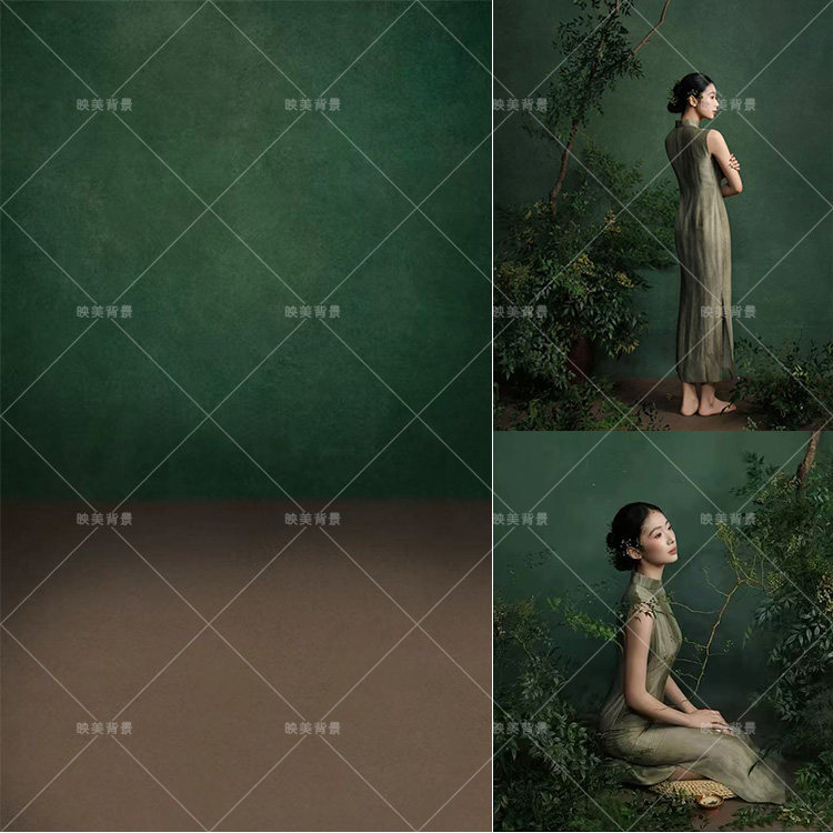 绿色油画纹理背景布予柒书同款新中式国潮旗袍写真室内摄影棚影楼