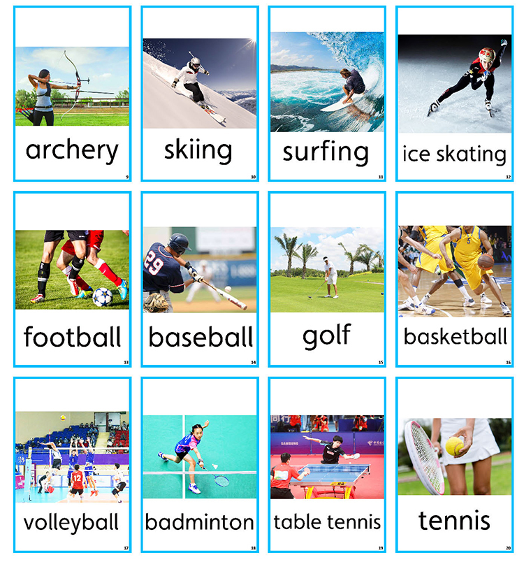 幼儿童早教英语单词卡英文闪卡认知卡体育运动类20张英语教师教具