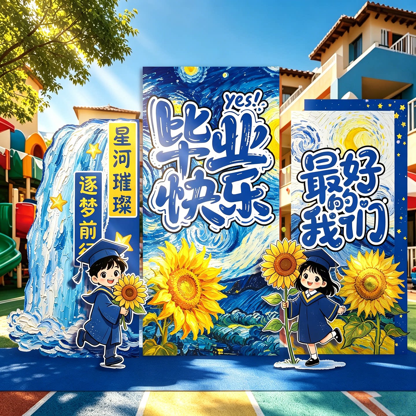 梵高星空KT板毕业典礼背景墙