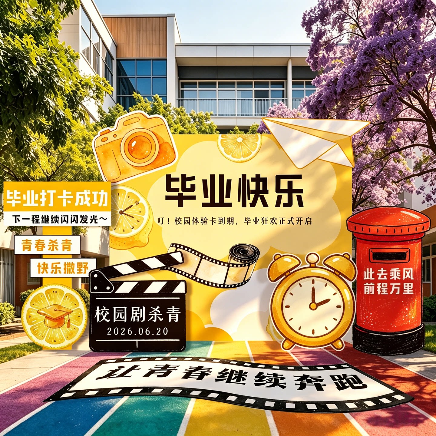 黄色毕业典礼场景布置装饰气球幼儿园小学大学班级教室晚会背景kt