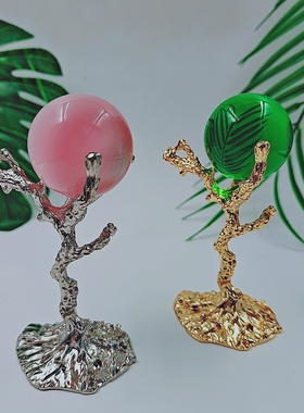 合金树杆花型水晶球底座摆件