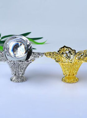 新款合金手捧花金色花托民族风水晶球顶珠手工制作底座摆件饰品