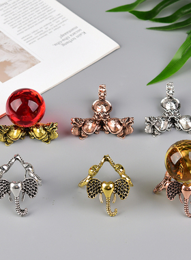 新款龙龟金蟾小象三位一体水晶球底座底托置物架金属球托支架摆件