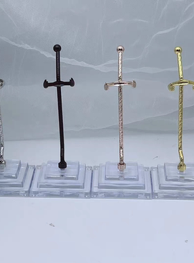 新款金属支架水晶原石权杖六棱柱长短晶柱底座矿标展示桌摆件