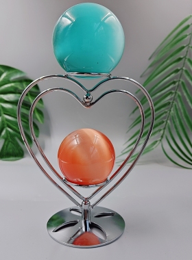 合金旋转双爱心水晶球摆件