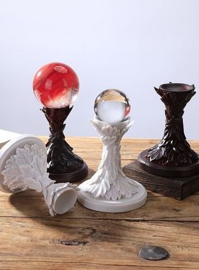 新款原装动物羽毛雕花树脂摆件 水晶球原石玉石底座 居家工艺品