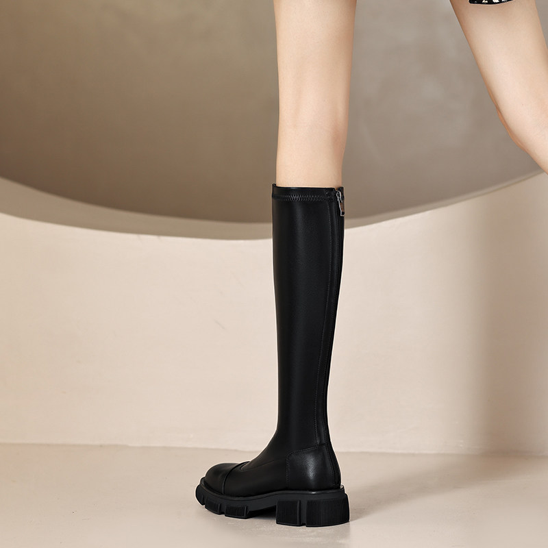 BLOCKBUSTER PUSH  CLOSE YOUR EYES AND ENTER THE GIANT COMFORT ROUND TOE RETRO KNEE-LENGTH BOOTS WOMENS VERSATILE BLOCK-HEELED KNIGHT BOOTS