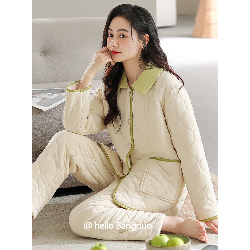 睡衣女士冬季夹棉加厚家居服