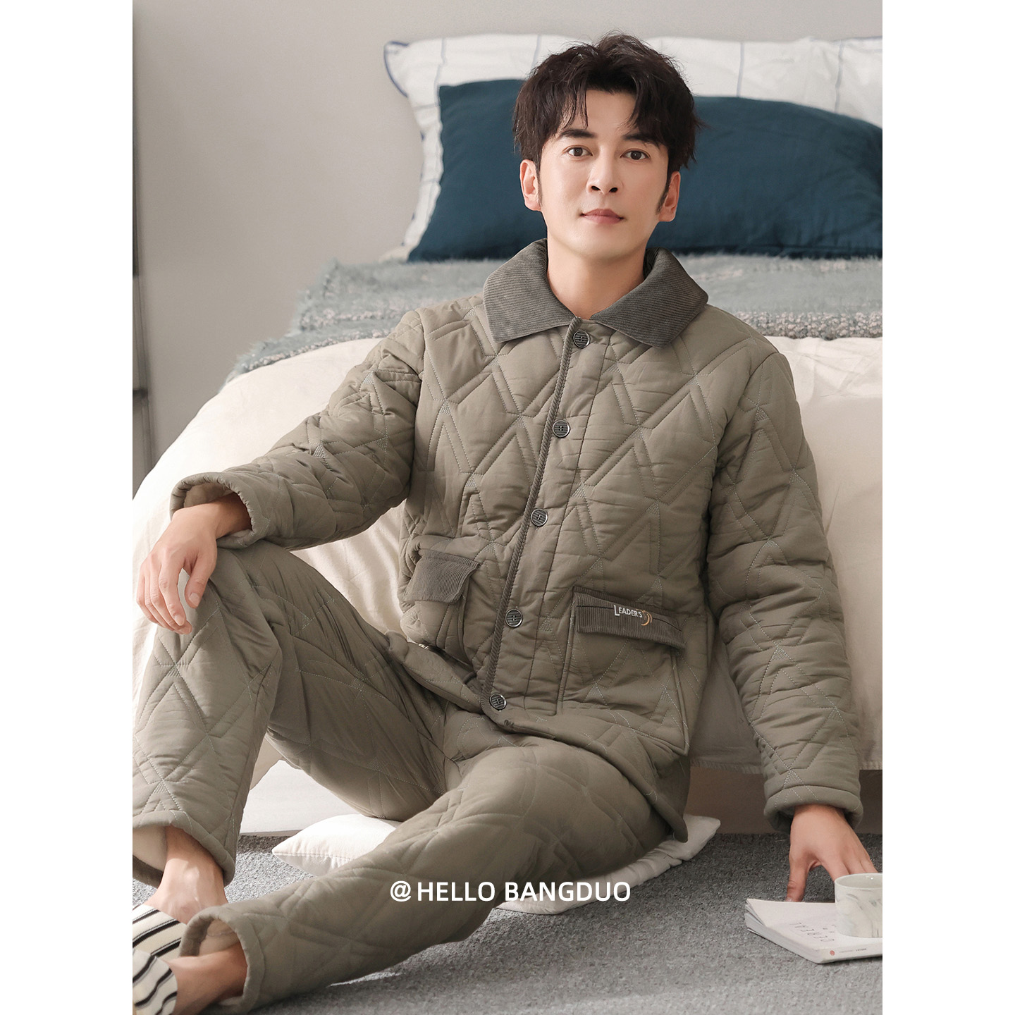 睡衣男士秋冬梭织纯棉夹棉家居服