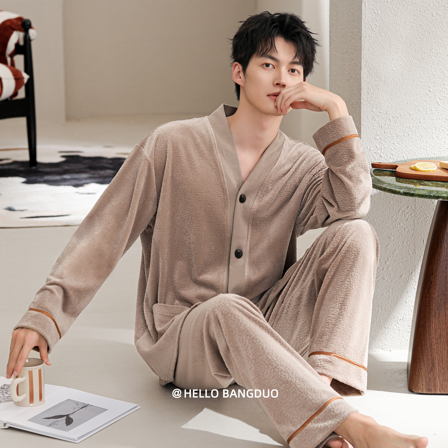 睡衣男士秋冬海岛绒长袖家居服