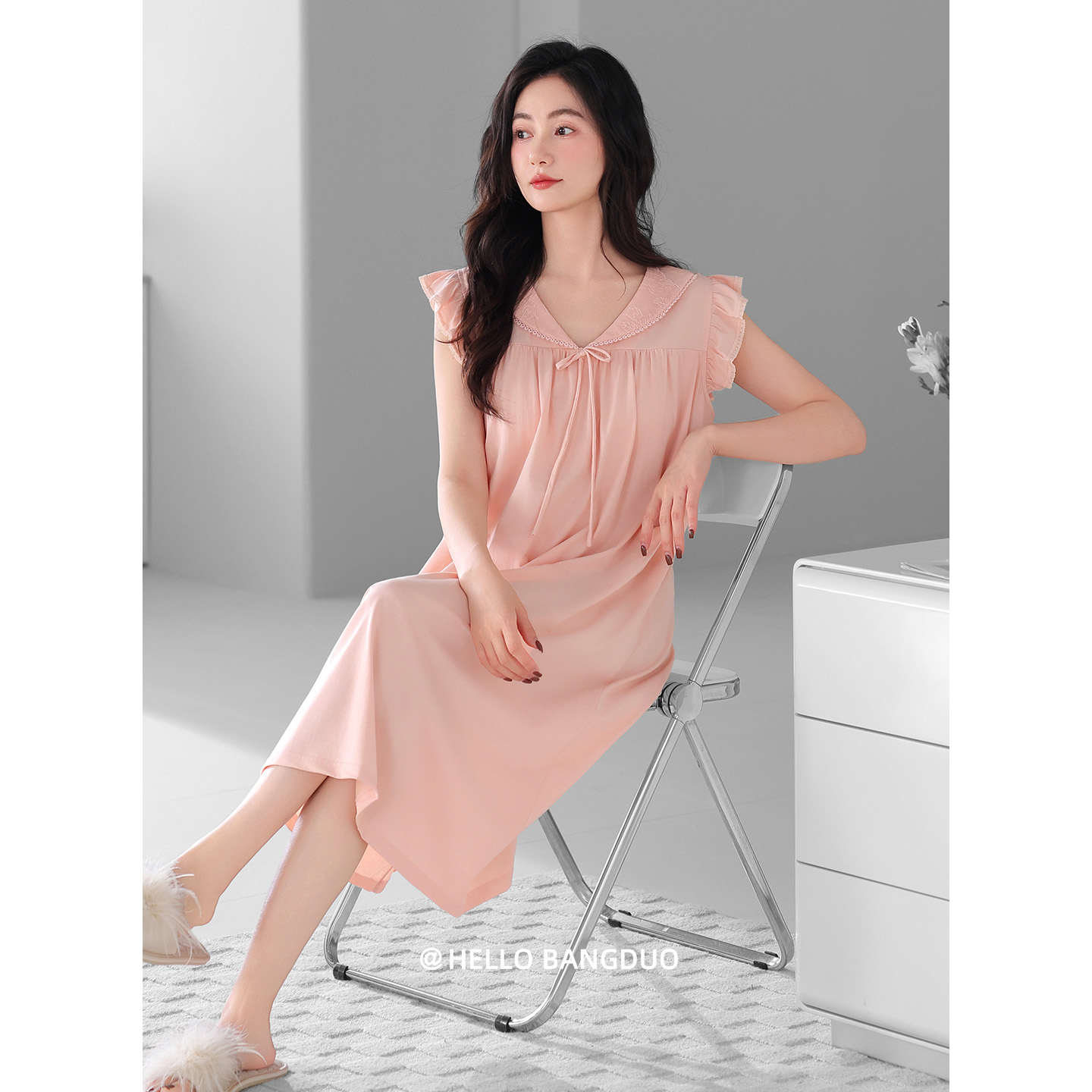 带胸垫睡裙女夏季纯棉无袖连衣裙