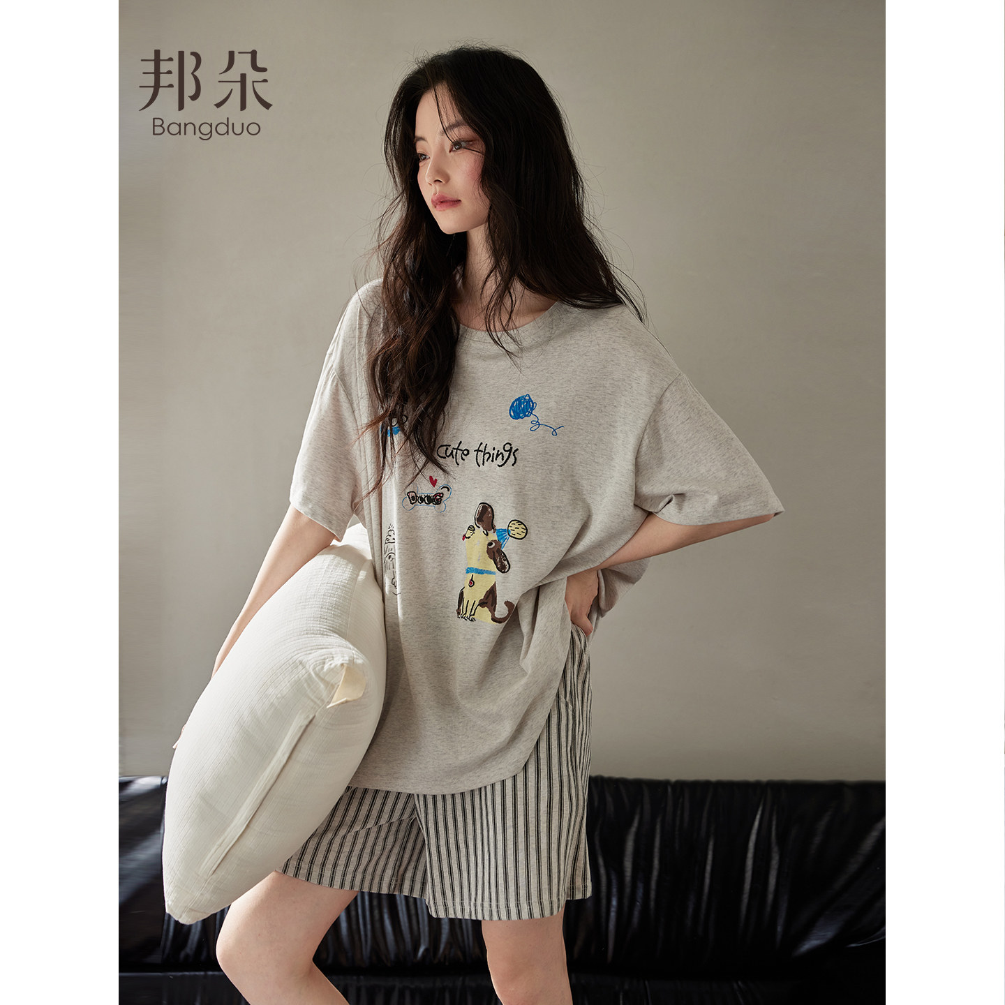 松弛感睡衣女士夏季薄款纯棉短袖短裤休闲可外穿慵懒风半袖家居服