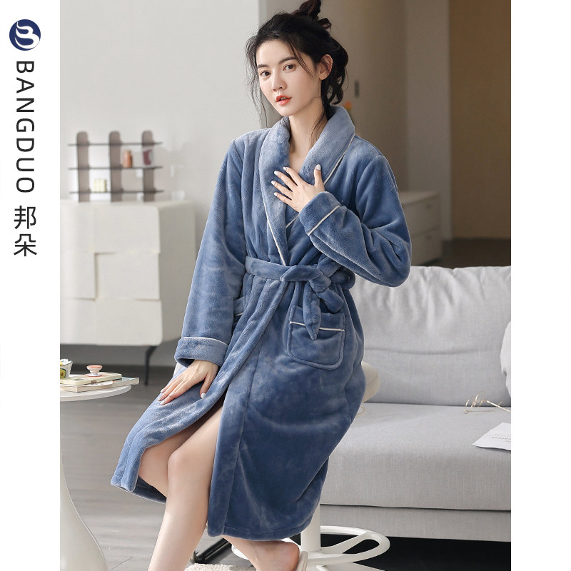 睡袍女冬季珊瑚绒加厚加绒保暖2021年新款长款秋冬法兰绒浴袍睡衣