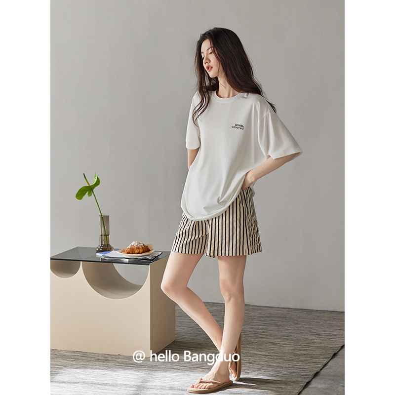 睡衣女士夏季纯棉短袖短裤家居服