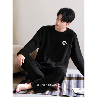 珊瑚绒大码 加厚加绒保暖秋冬款 休闲冬天家居服 冬季 半边绒睡衣男士