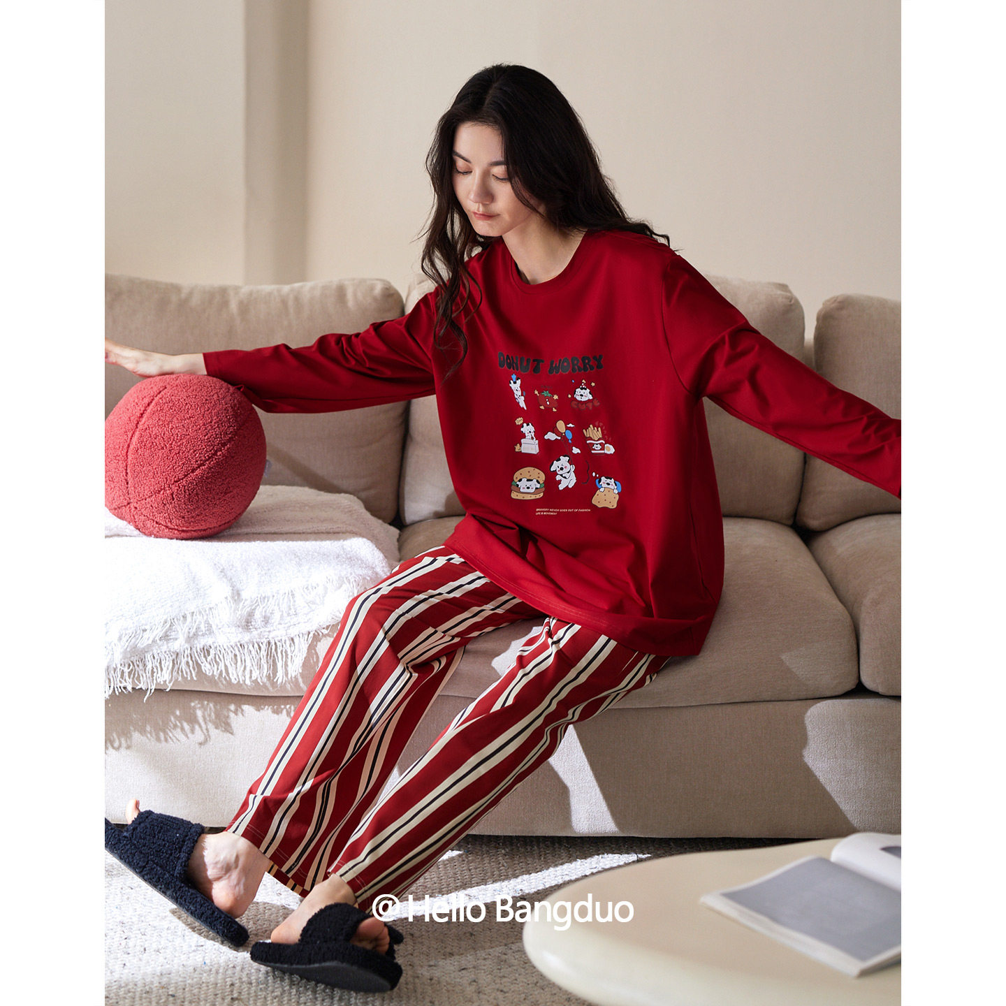 睡衣女春秋款纯棉长袖大红色本命年2026马年秋冬可外穿休闲家居服