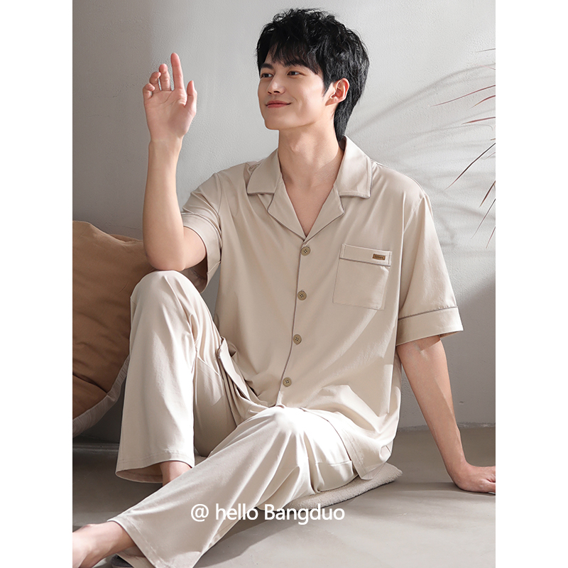 睡衣男夏季莫代尔短袖长裤家居服