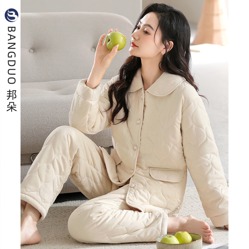 睡衣女士秋冬加厚羽绒夹棉家居服