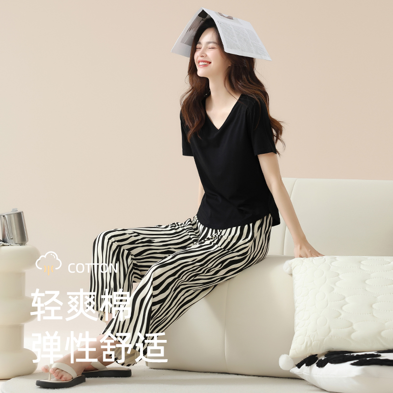 睡衣女士夏季纯棉短袖家居服