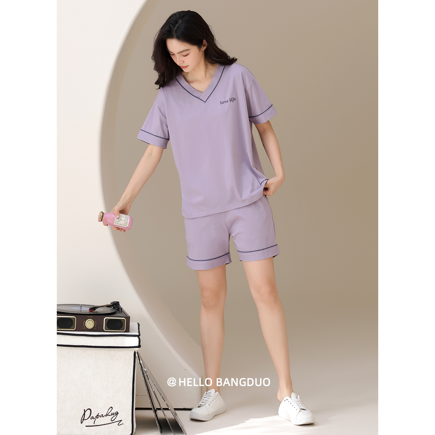 睡衣女士夏季纯棉短袖短裤家居服