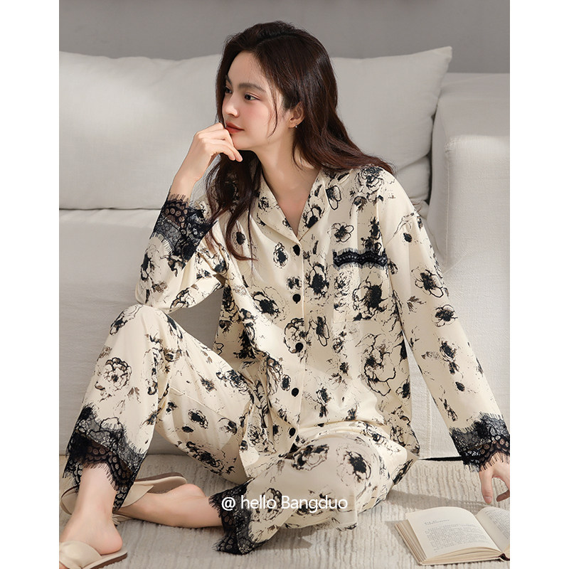 睡衣女春秋款纯棉长袖女款秋季2025新款秋冬薄款高级感家居服套装
