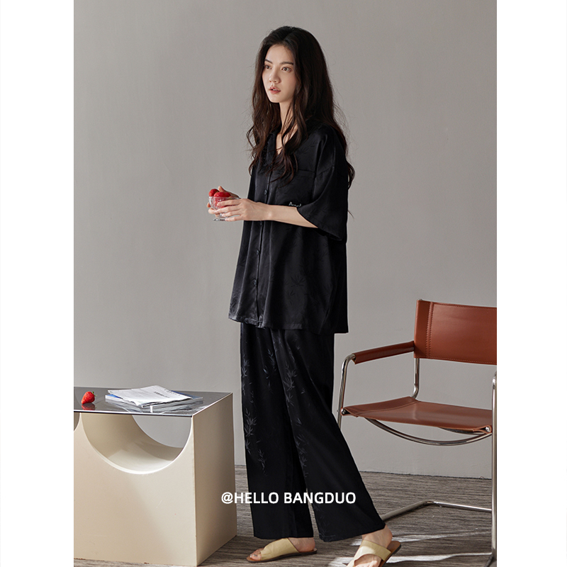 睡衣女士夏季冰丝短袖长裤家居服