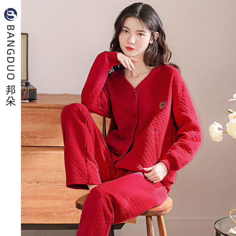 睡衣女春秋款加厚纯棉长袖冬季薄款夹棉红色新婚本命年秋冬家居服,女士内衣/男士内衣/家居服,睡衣/家居服套装,淘宝优惠券,粉丝福利购,淘宝优惠卷