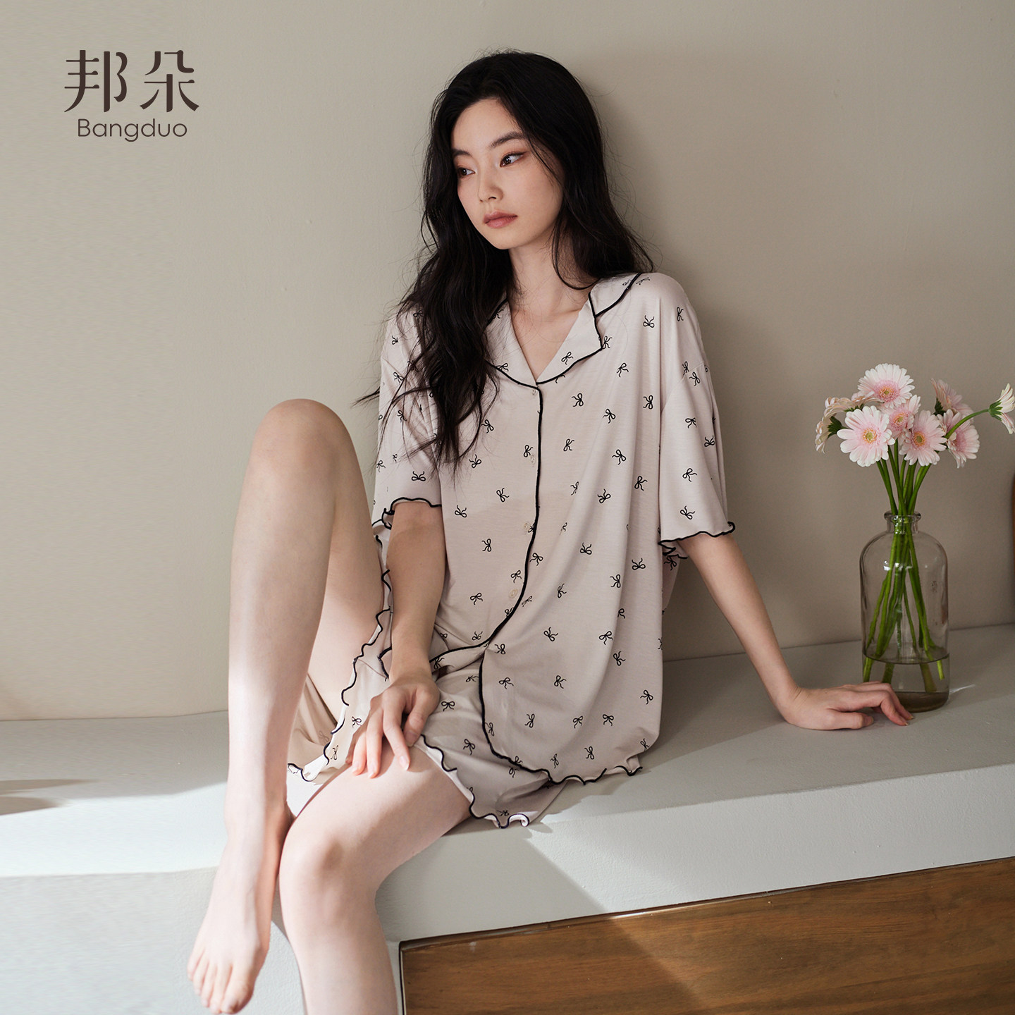 睡衣女夏季莫代尔短袖短裤家居服图片